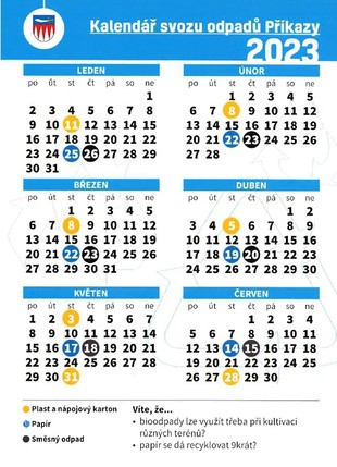 Kalendář svozu odpadu v roce 2023 - 1. pololetí